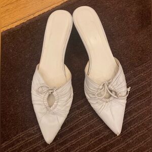 Zara Gray Leather Women's Kitten Heel Mules